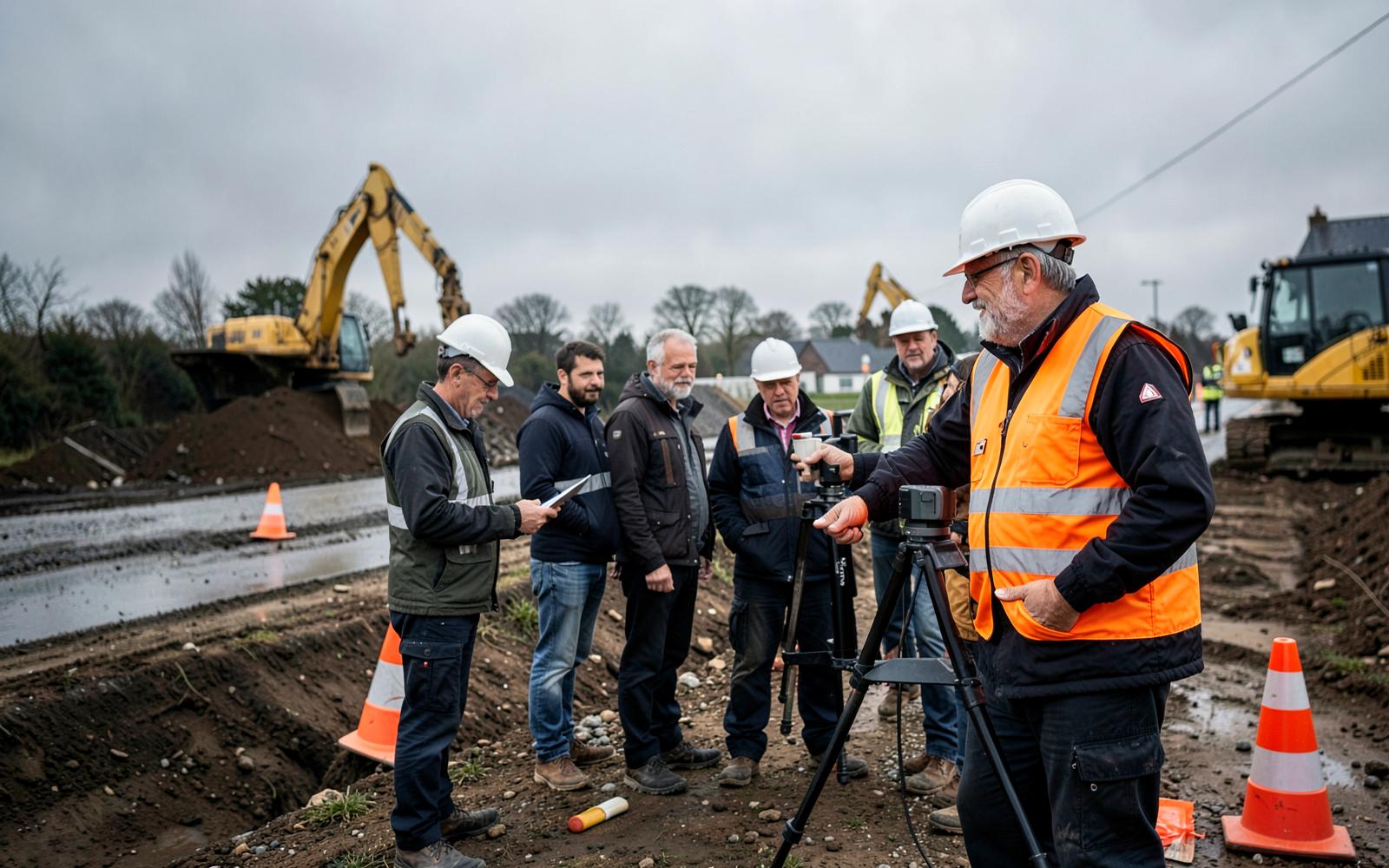 Formation pratique d'une équipe sur un chantier de travaux publics